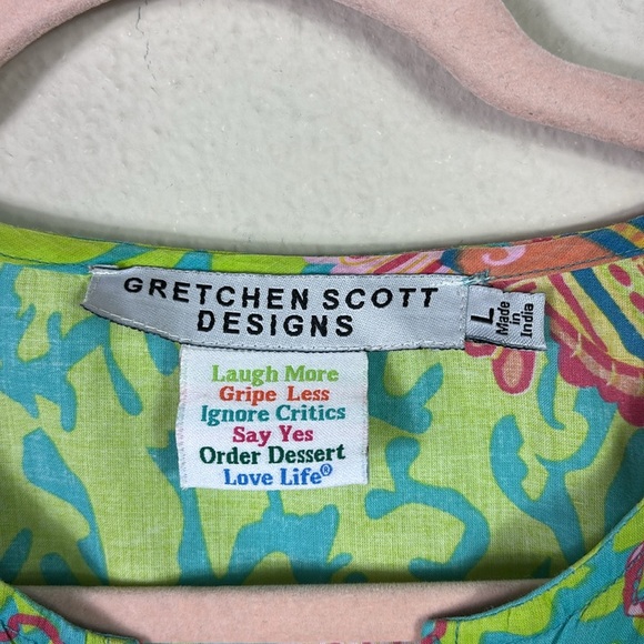 Gretchen Scott Designs Coral Fish Octopus Design V-neck Top Tunic Green Blue L - Picture 3 of 8